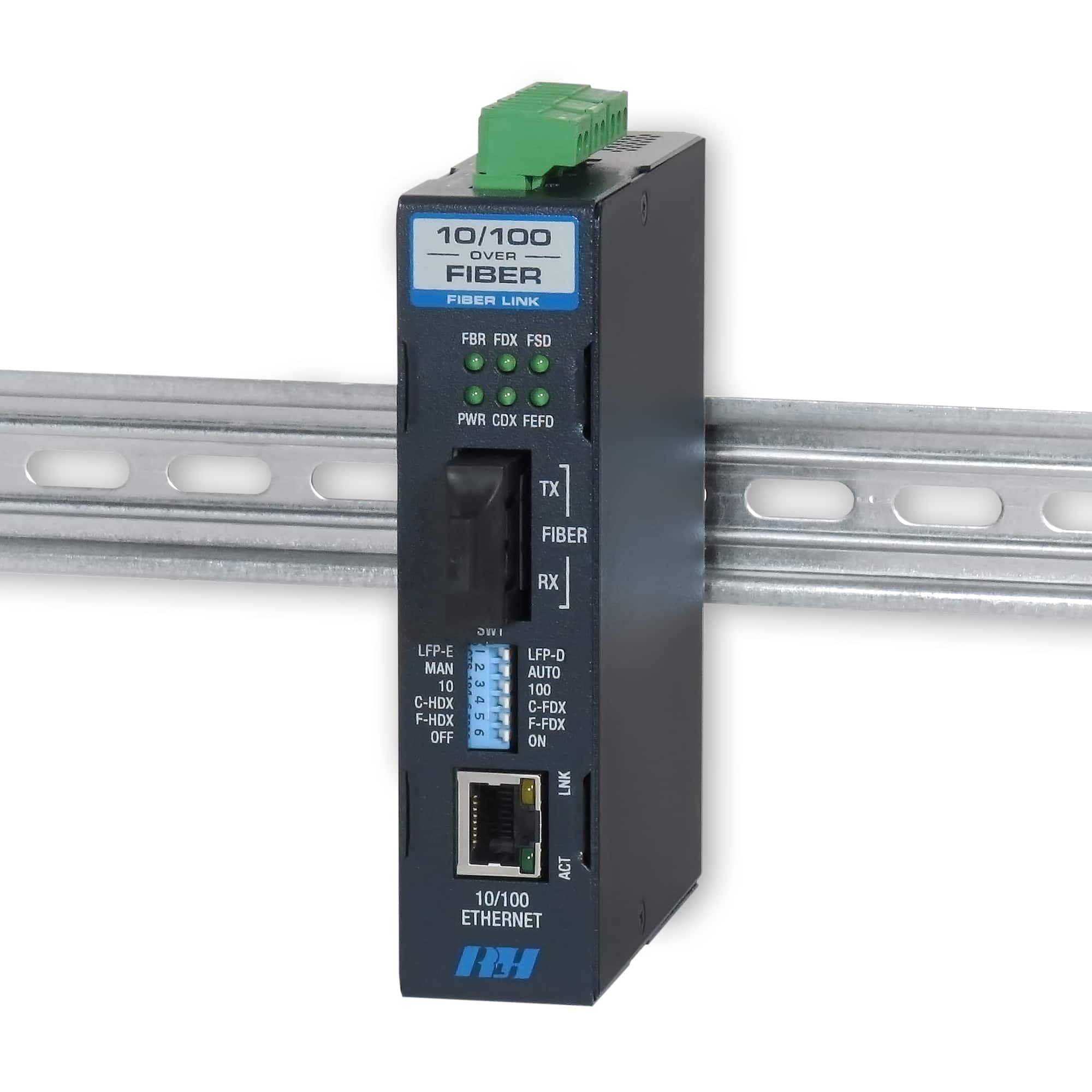 10/100 Enhanced Ethernet Media Converter on DIN Rail