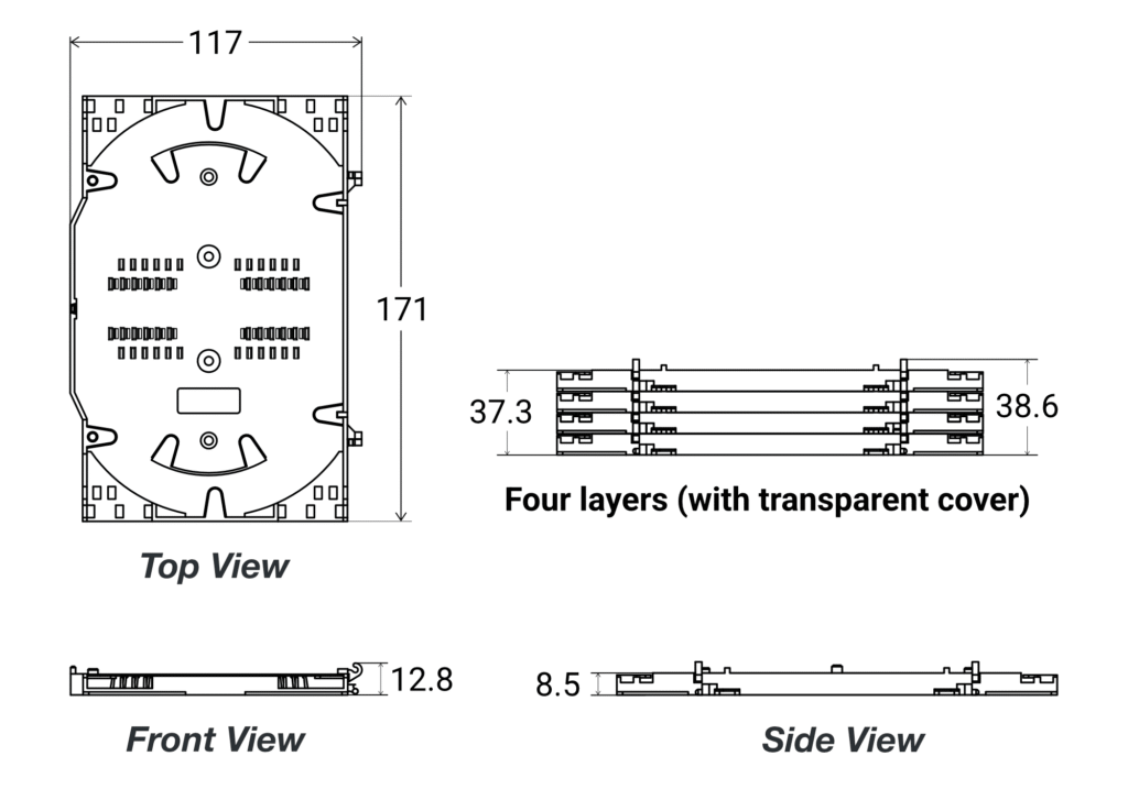 12/24 Stackable Fiber Splice Tray - Dimensions