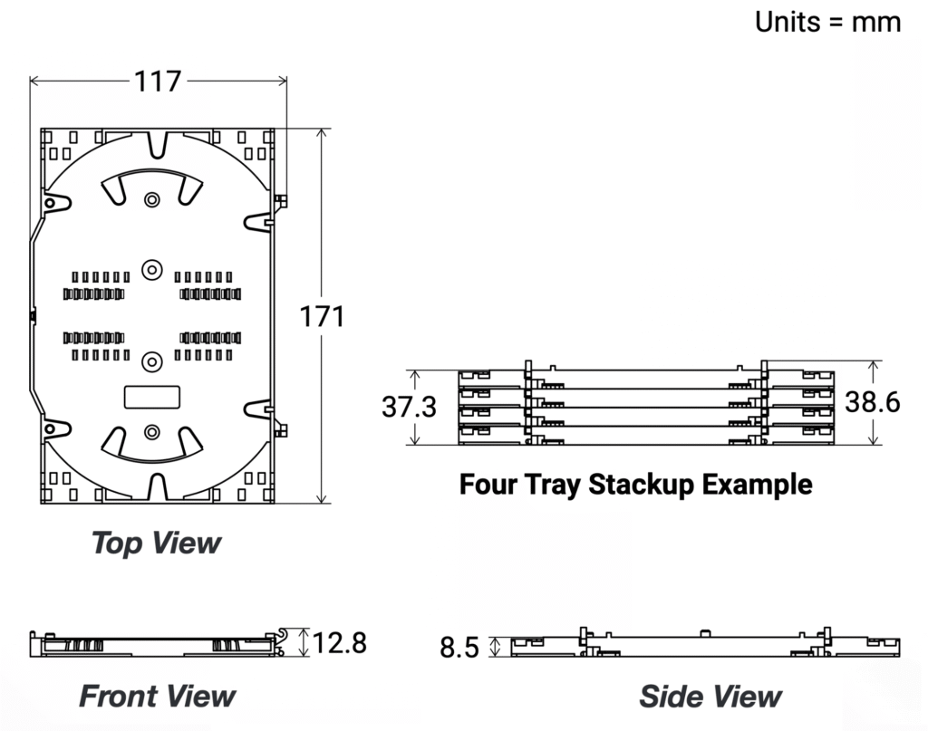 12/24 Stackable Fiber Splice Tray - Dimensions