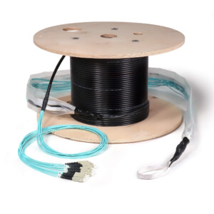 Preterminated Fiber Optic Cable, Indoor/Outdoor, 12F, Multimode OM3, SC Connectors