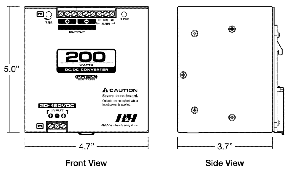 200W DC/DC Converter - Dimensions
