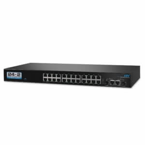 24+2 Unmanaged 10/100/1G SFP Rack Mount Ethernet Switch - Front Angle