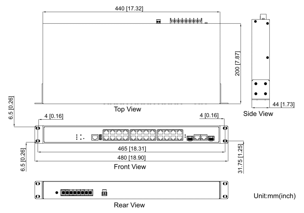 24+2 Unmanaged 10/100/1G PoE+ Rack Mount Ethernet Switch - Dimensions
