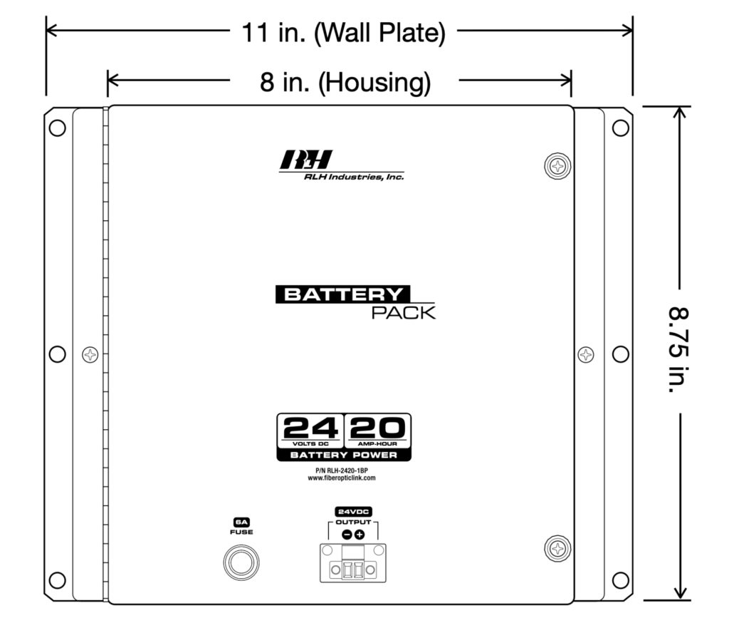 24VDC 20Ah Wall Mount Battery Pack - Dimensions