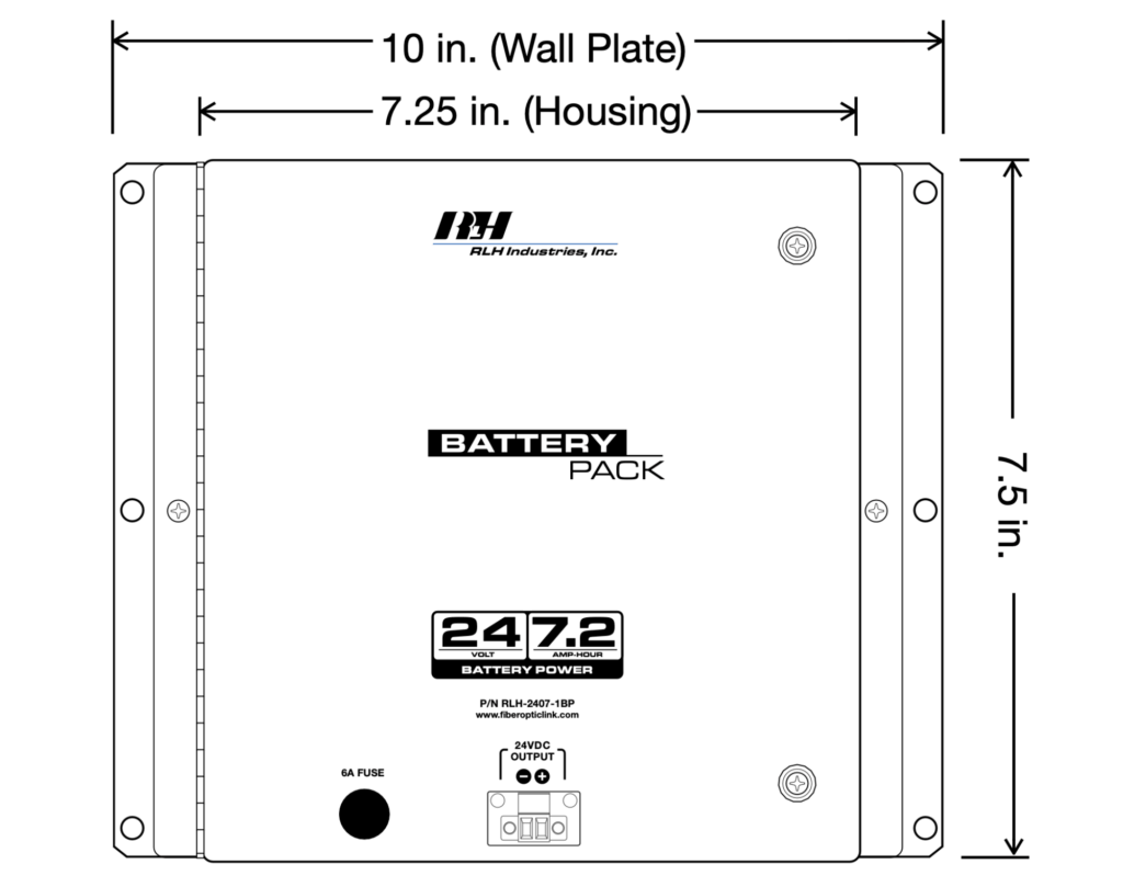 24VDC 7.2Ah Wall Mount Battery Pack - Dimensions