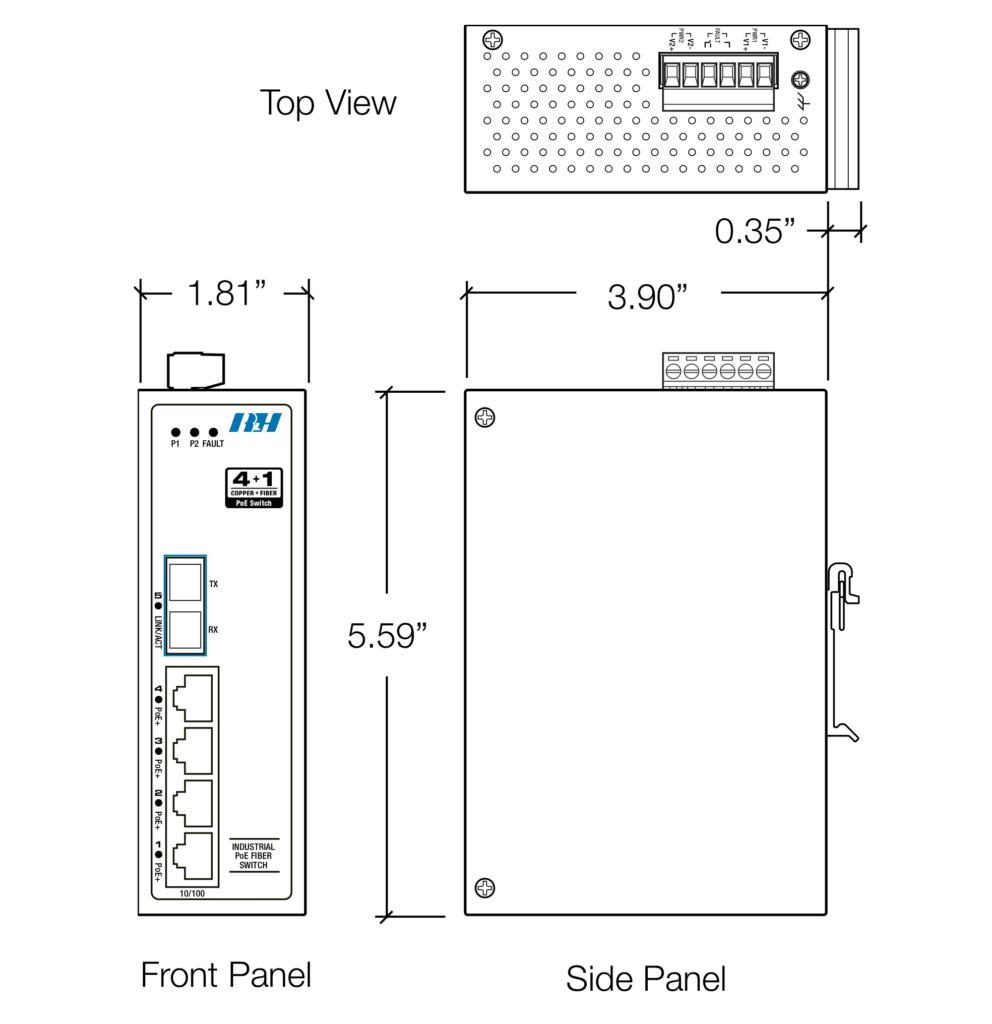 4+1 Fiber PoE+ Switch Dimensions