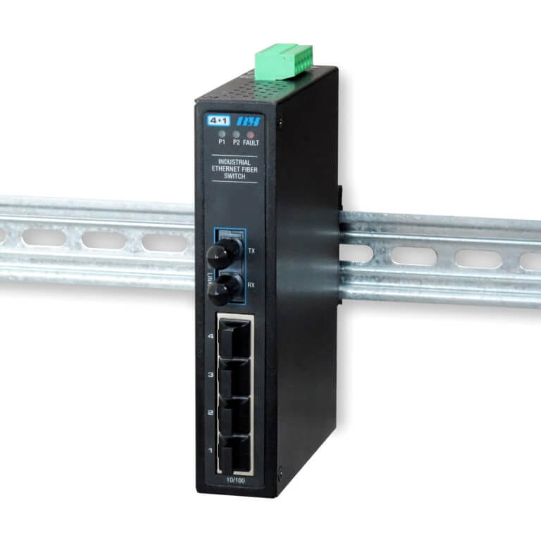 4+1 Unmanaged 10/100 Fixed Fiber-ST-DIN View