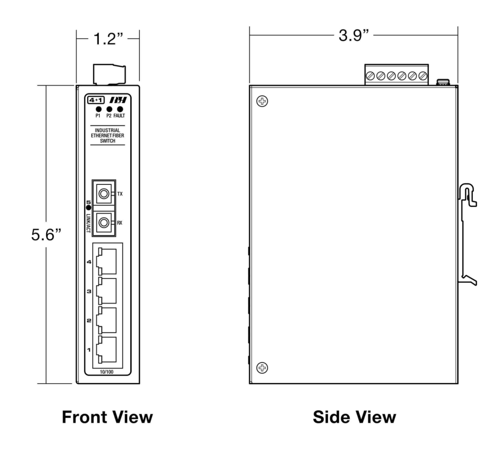 4+1 Unmanaged 10/100 Fixed Fiber Industrial Switch - Dimensions