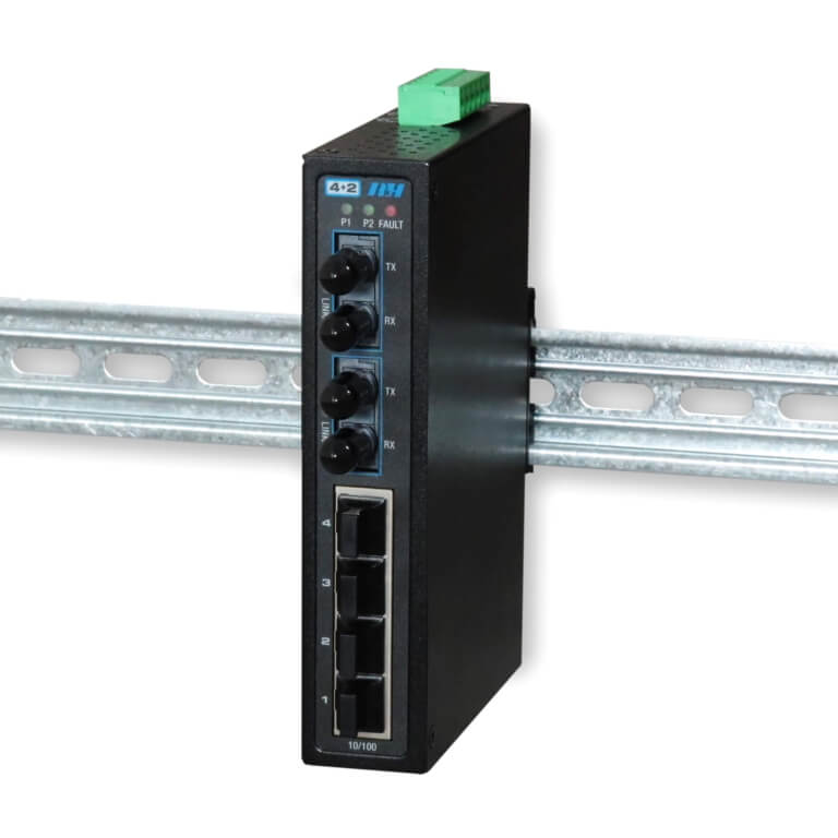 4+2 Unmanaged 10/100 Fixed Fiber-ST-DIN View