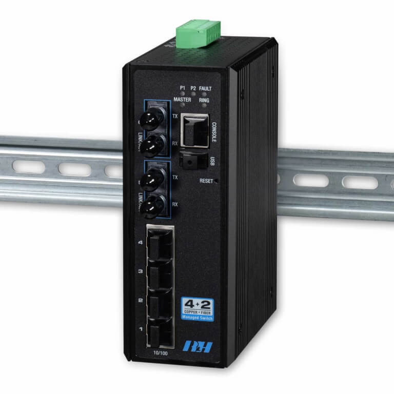 4+2 Managed 10/100 Fixed Fiber Industrial Switch - DIN View