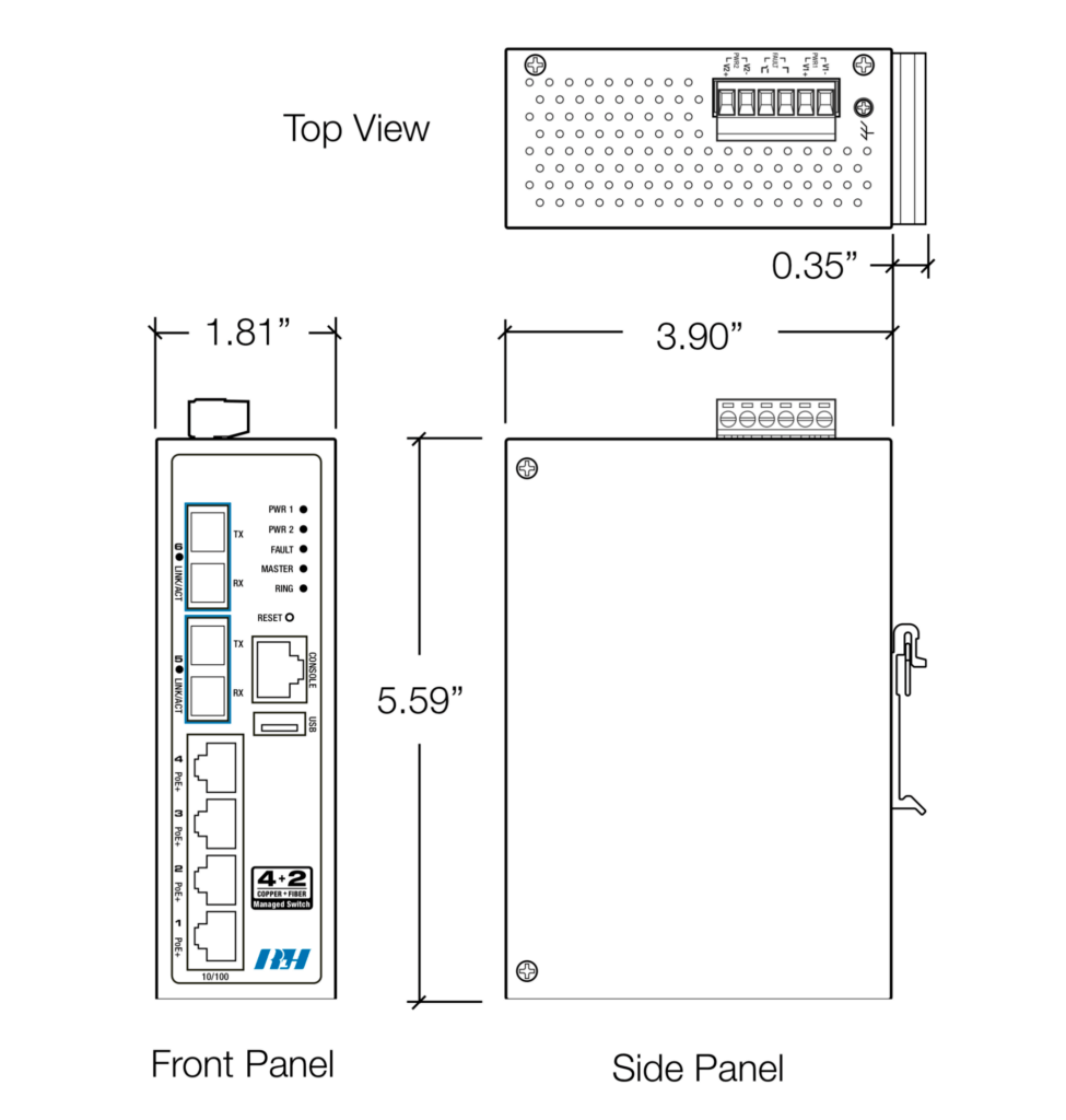 4+2 Managed Fiber PoE+ Switch Dimensions