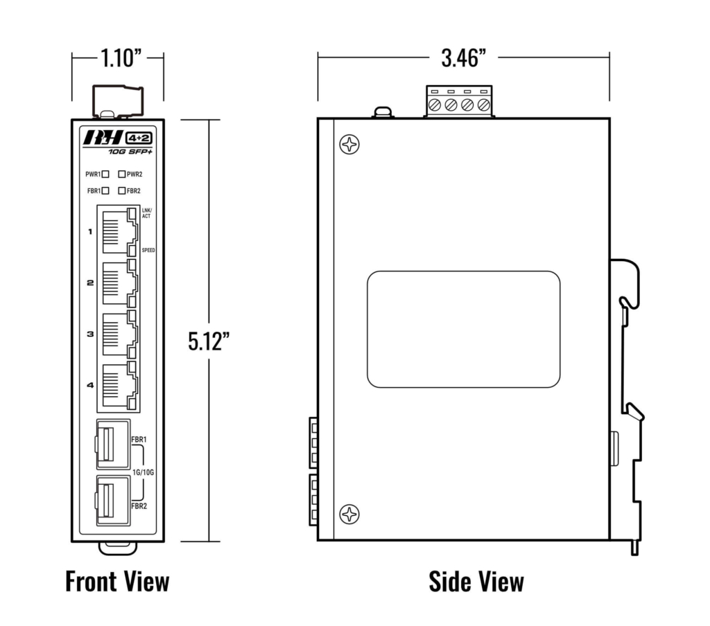 4+2 Unmanaged Multi-Gigabit SFP+ Industrial Switch - Dimensions