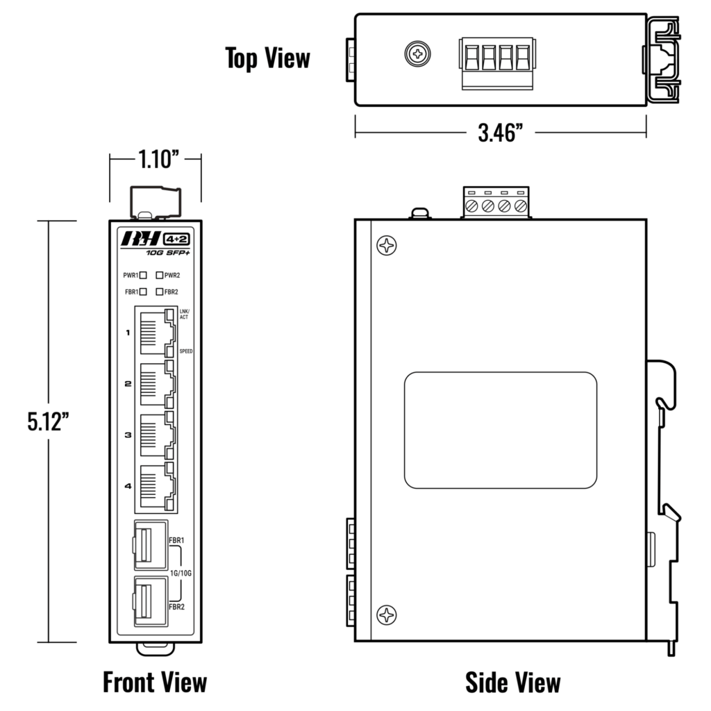 Industrial Ethernet Switches - 4+2 Unmanaged 1G/10G SFP+ Switch - Dimensions