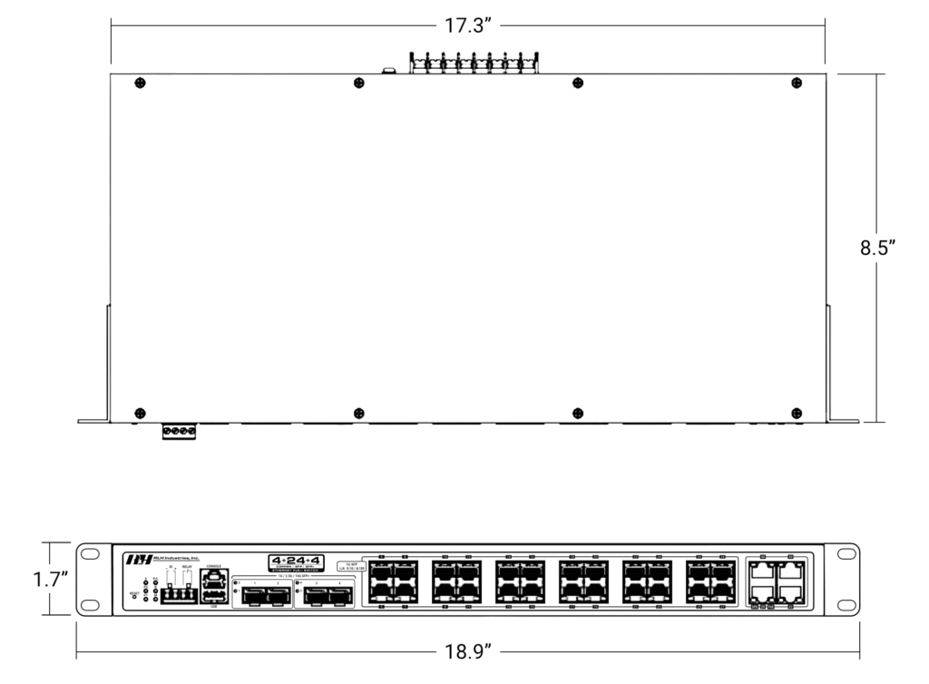 4+24+4 Managed PoE++ Layer 3 10/100/1G SFP+ - Dimensions