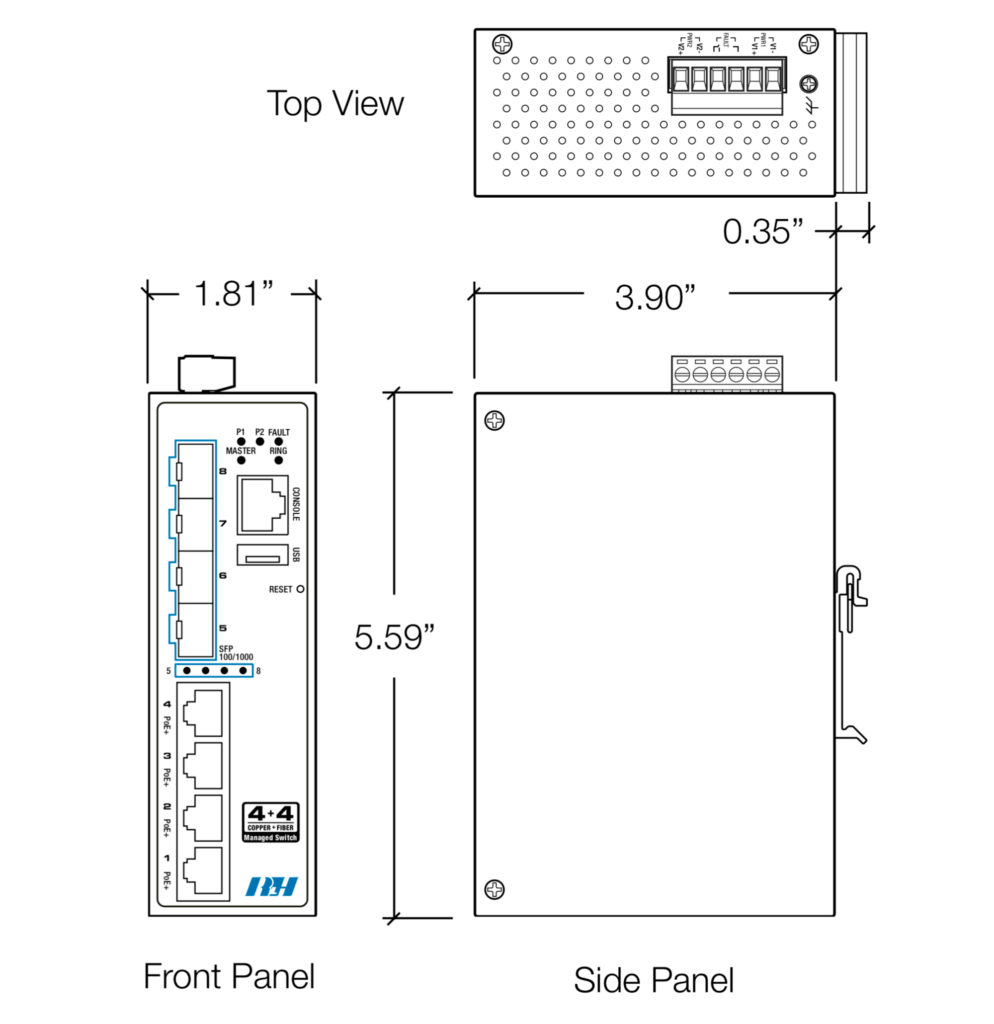 4+4 Managed Gbit SFP PoE+ Switch Dimensions