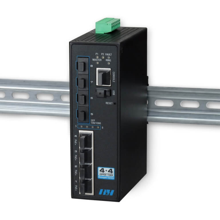 4+4 Managed 10/100/1G SFP PoE+-DIN View