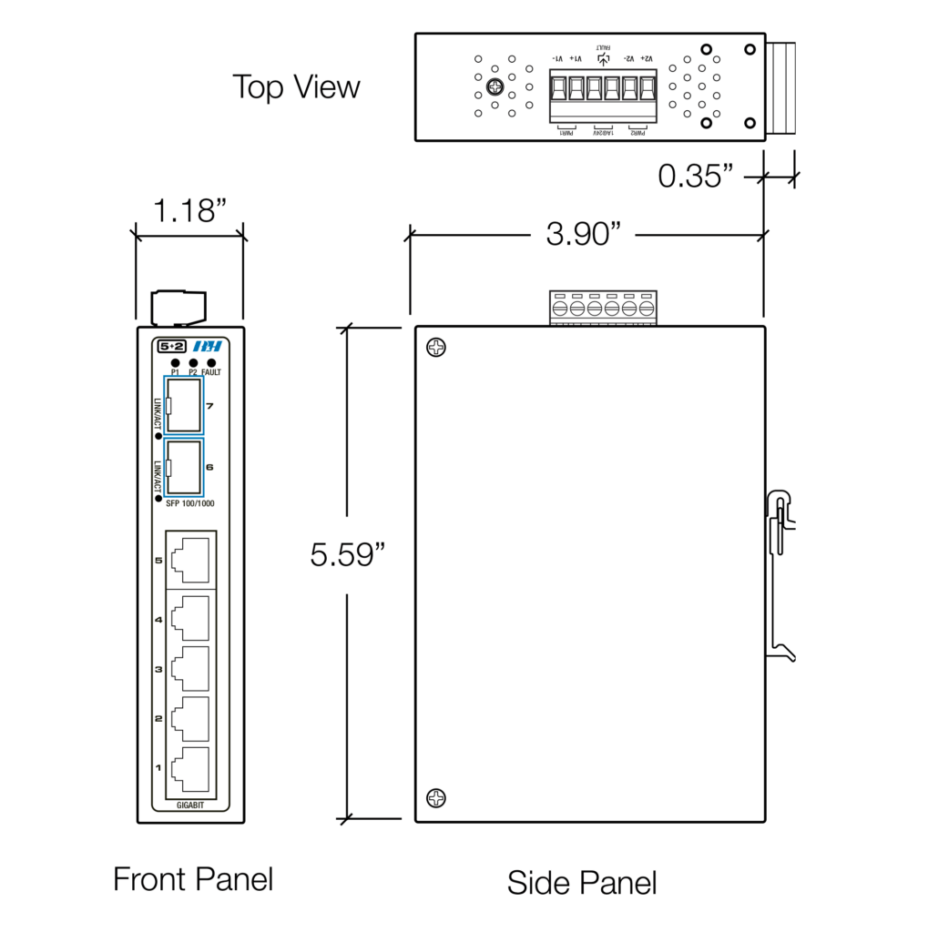 5+2 Gbit SFP Switch Dimensions