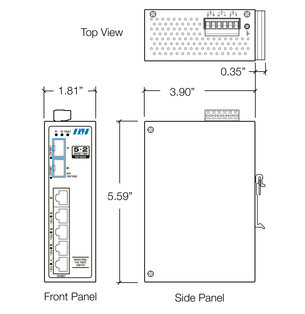 5+2 Gigabit SFP PoE+ Switch Dimensions