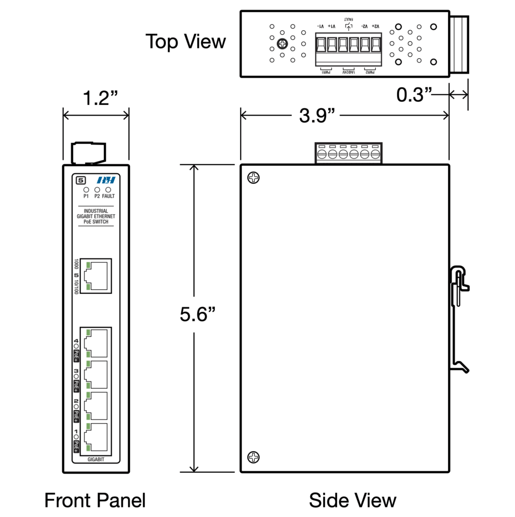 5 Port Gigabit PoE+ Switch Dimensions