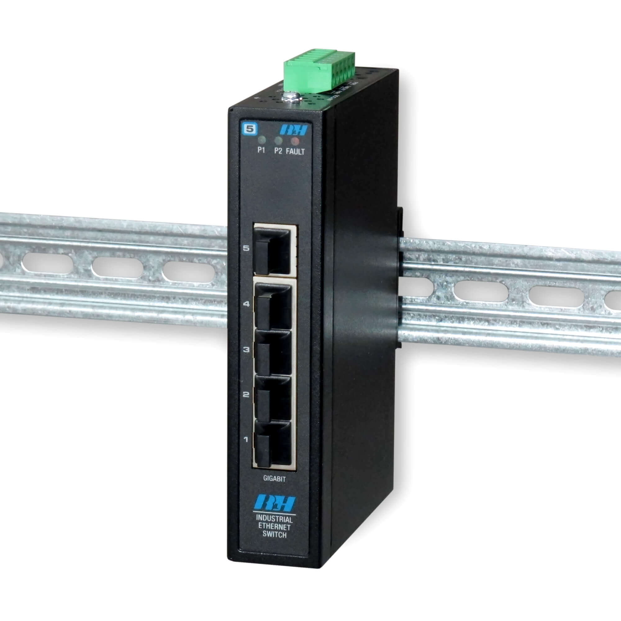 5-Port Industrial Network Switch, Gigabit, Unmanaged, DIN or Wall Mount