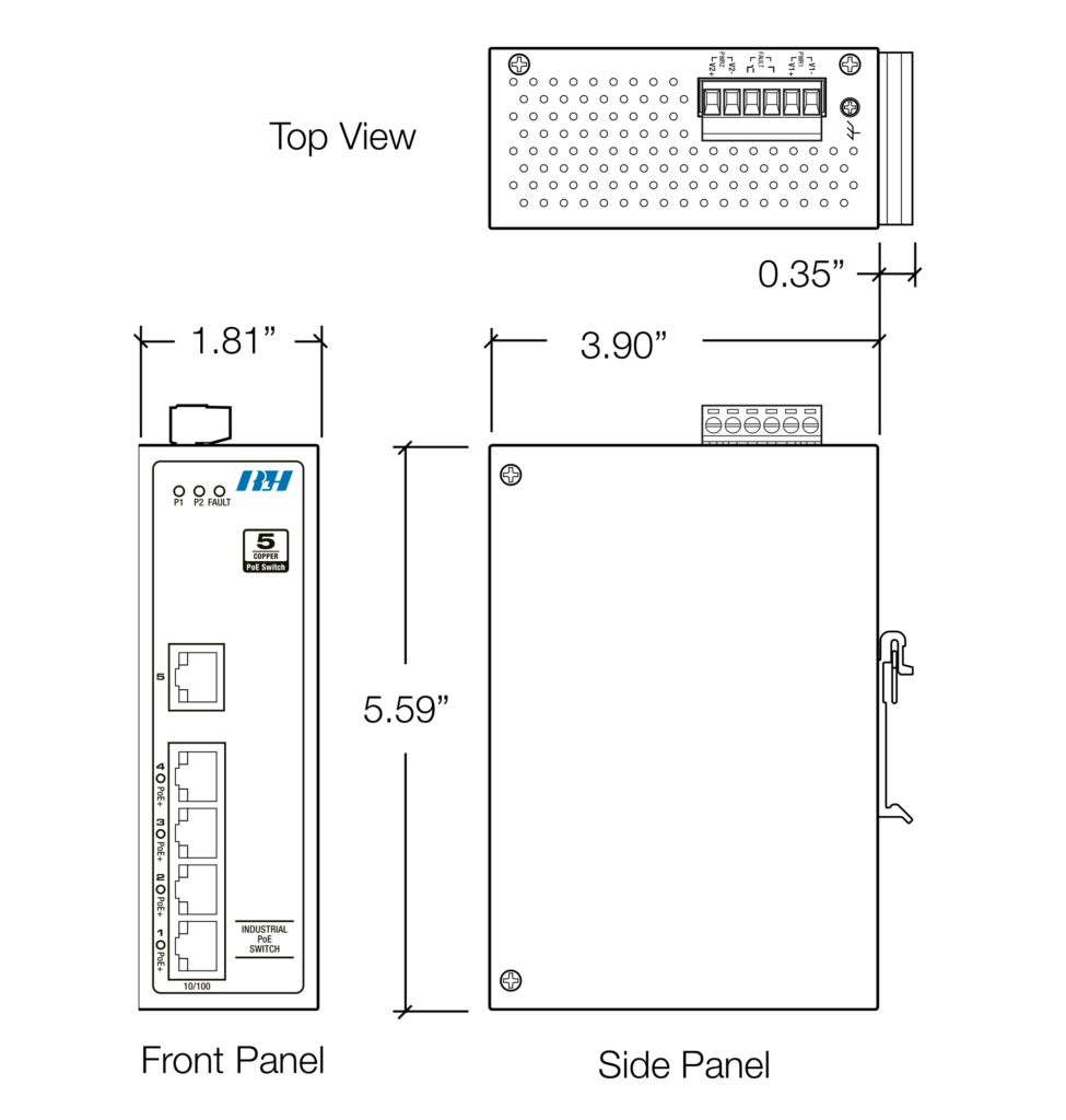 5 Port PoE+ Switch Dimensions