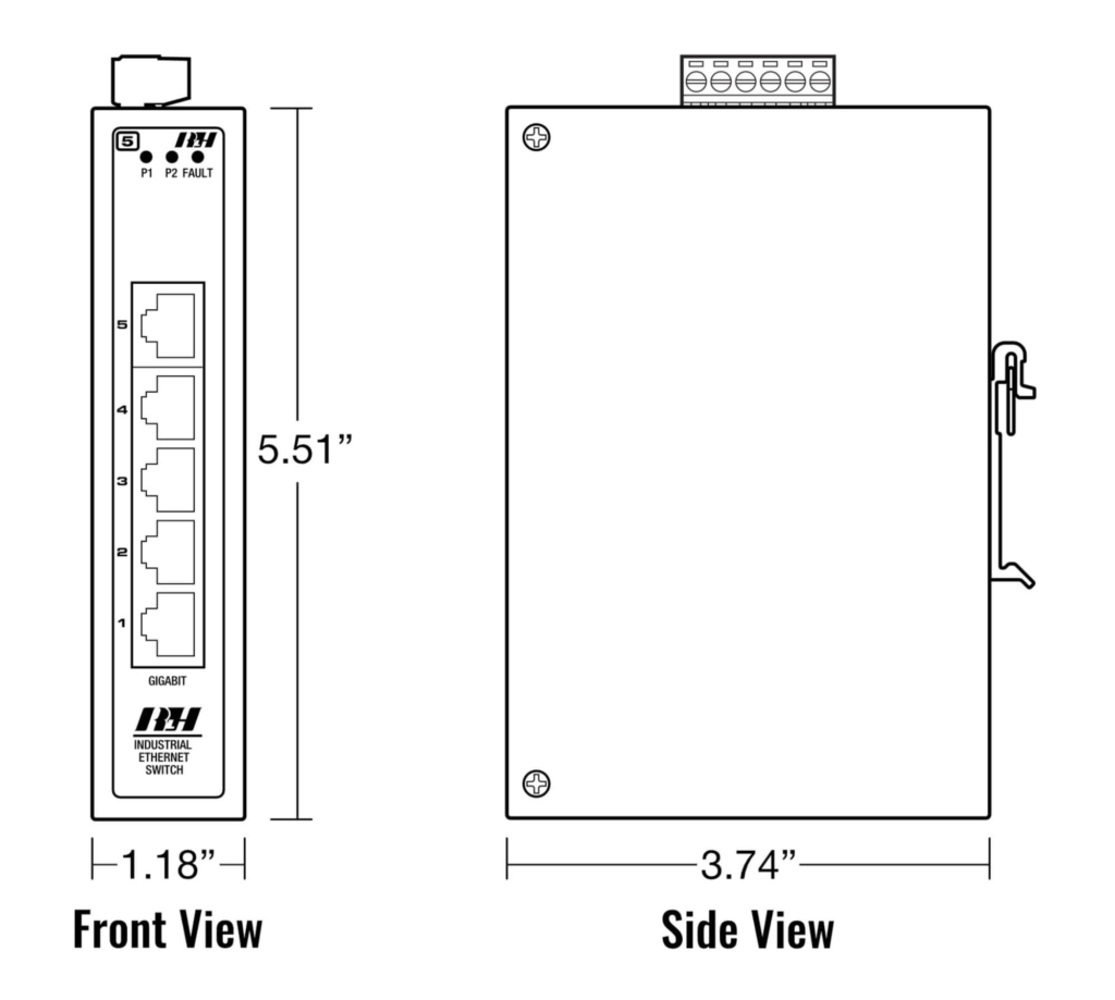 5 Port Unmanaged 10/100/1G Industrial Switch - Dimensions
