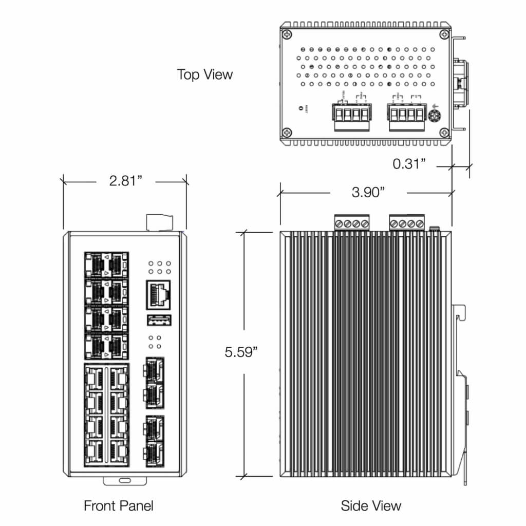 Industrial Ethernet Switches - 8+12 Managed Gigabit SFP Switch - Dimensions