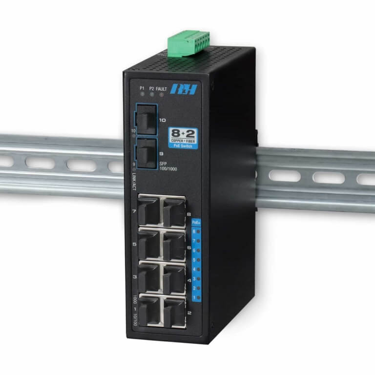 8+2 Unmanaged 10/100/1G SFP PoE+-DIN View
