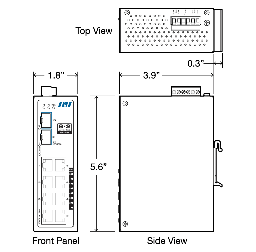 8+2 Gigabit SFP PoE+ Switch Dimensions