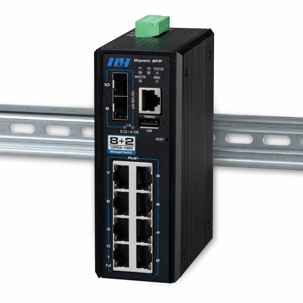 Industrial Ethernet Switches - 8+2 Managed Gigabit SFP PoE+ Switch - DIN Mount