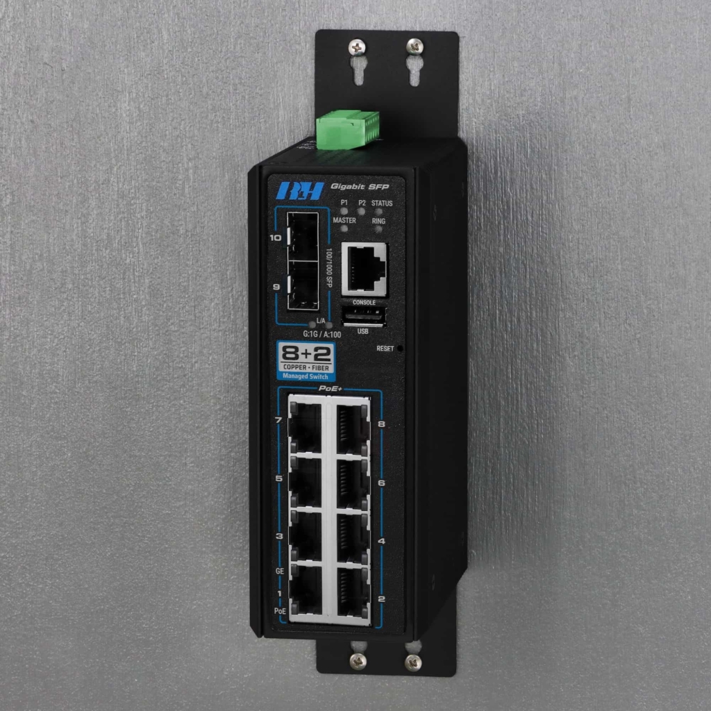 Industrial Ethernet Switches - 8+2 Managed Gigabit SFP PoE+ Switch - Wall Mount