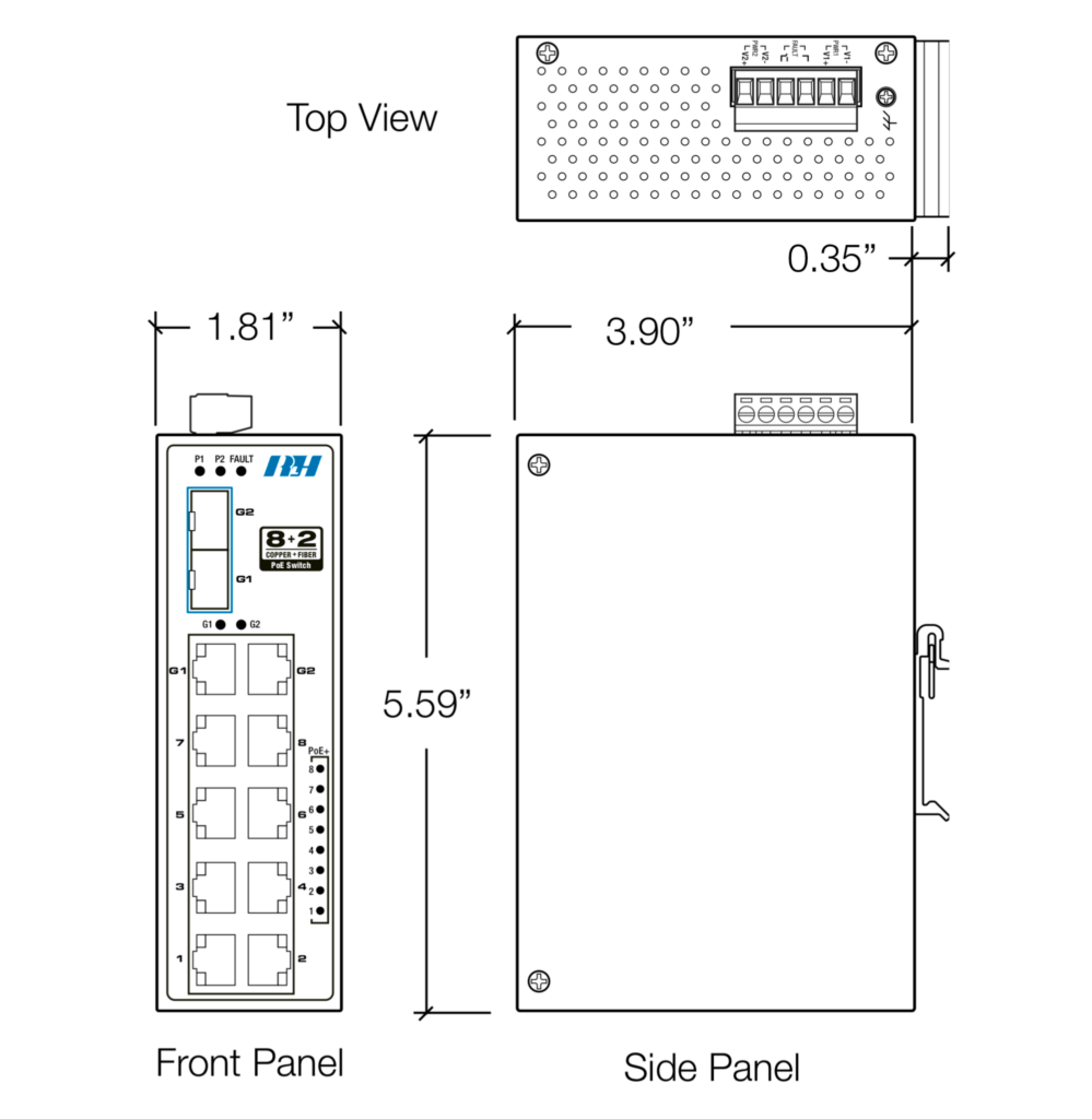8+2 SFP PoE+ Switch Dimensions