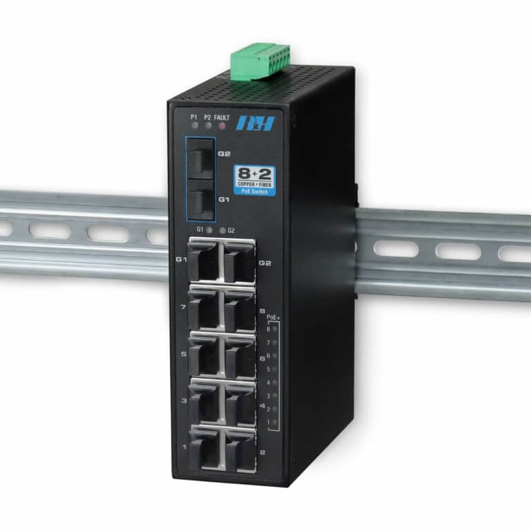 8+2 Unmanaged 10/100+10/100/1G SFP Flex PoE+-DIN View
