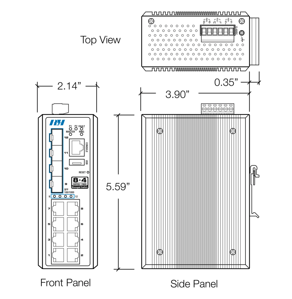 8+4 Managed Gbit SFP Switch Dimensions