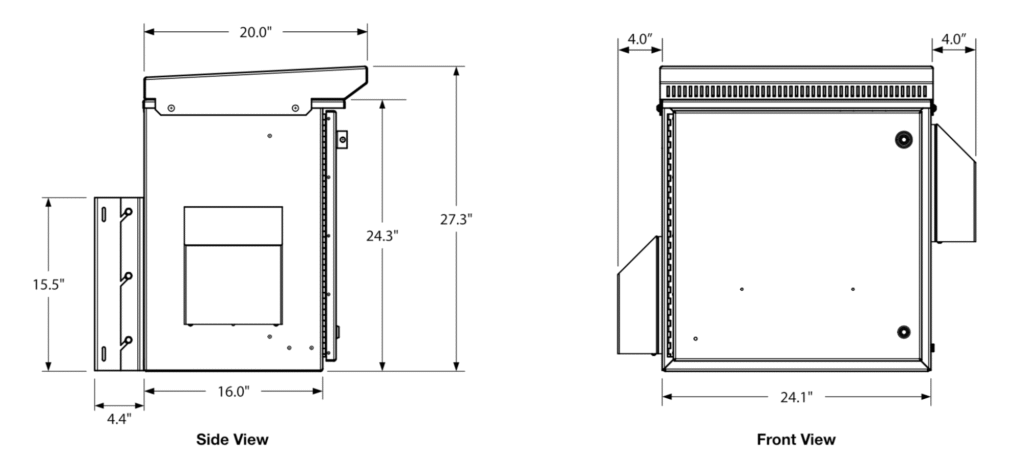 CORE 24” x 24” x 24” Cabinet with 19” Equipment Rack - Dimensions