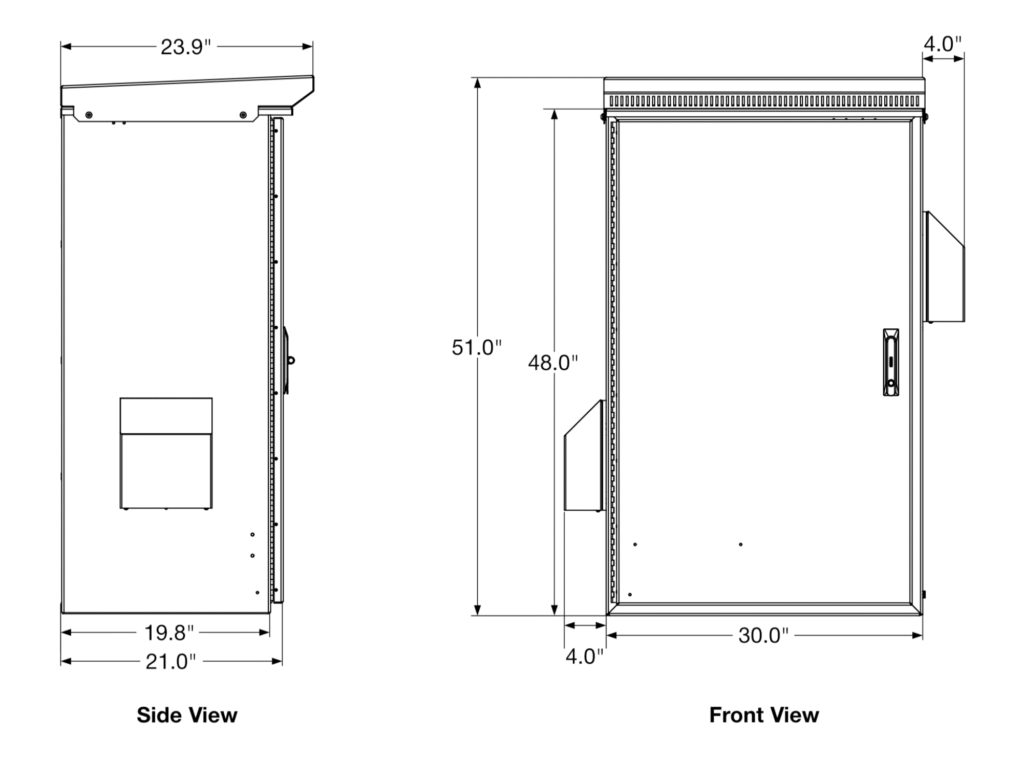 CORE 48” x 30” x 20” Cabinet with 19” Equipment Rack - Dimensions