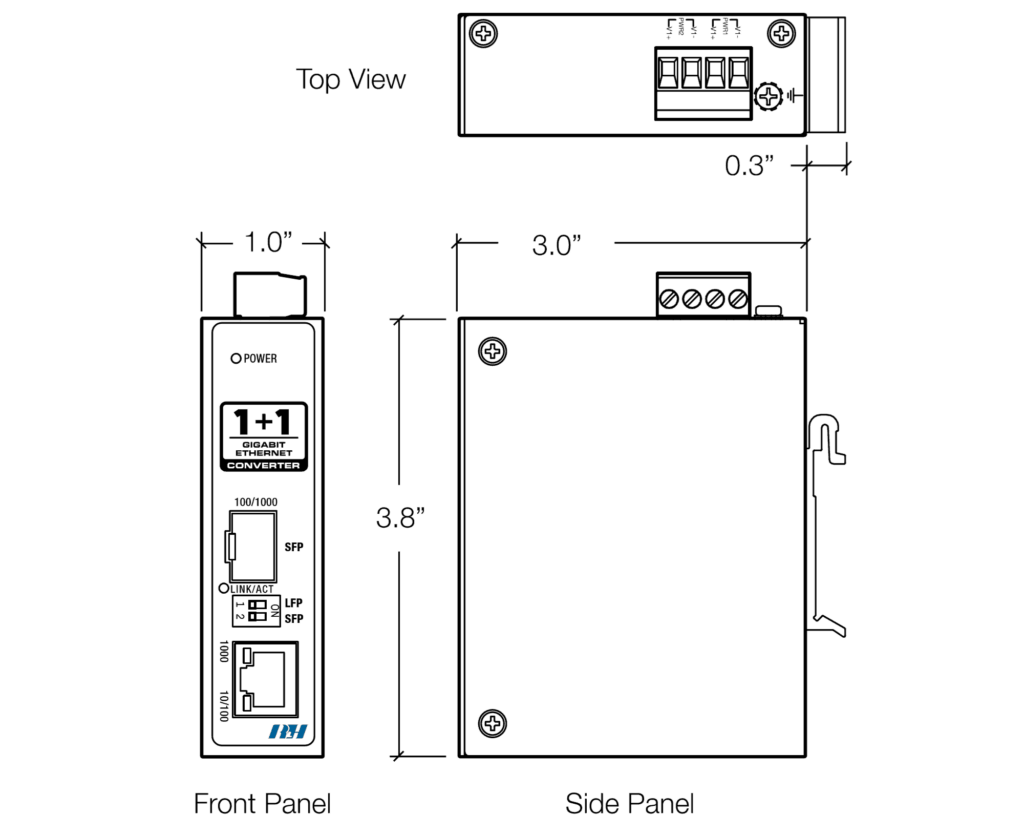 Industrial Gigabit Ethernet SFP Media Converter Dimensions