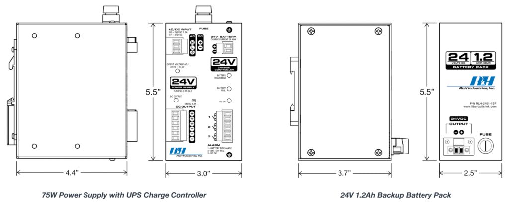 Integrated 75W AC/DC UPS with 1.2Ah Battery Backup – Dimensions