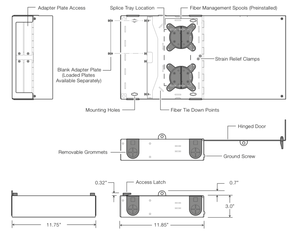 Scorpion 4 Plate Fiber Patch Panel - Dimensions