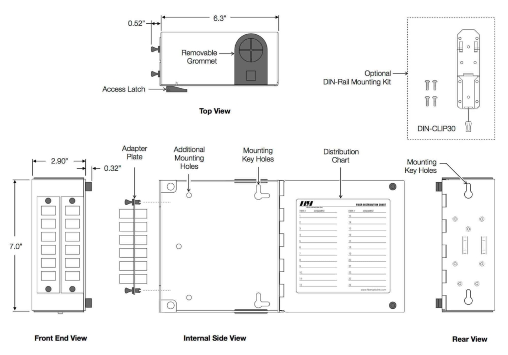 Slimline 2 Plate Fiber Patch Panel - Dimensions